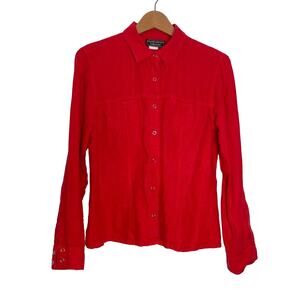 100% Linen Top Women Large Carol Anderson Collection Snap Front Long Sleeve FLAW